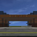 Traditional Chinese Archway Entrance with Wooden Top and Stone Base Against Blue Sky