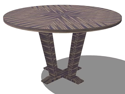 Round Dark Wood Dining Table With Geometric Patterned Top And Double Pedestal Base 3d model