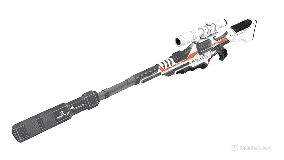 White Orange Gray Sniper Rifle With Long Barrel Sniper Scope And Tactical Modern Design 3d model 