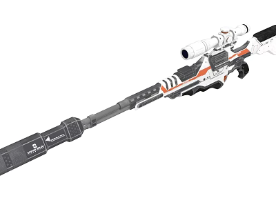 White Orange Gray Sniper Rifle With Long Barrel Sniper Scope And Tactical Modern Design 3d model