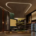 Modern Luxury Restaurant Interior With Marble Walls Bonsai Tree Pendant Light And Artwork