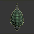 Fantasy Character Design Of Mythical Turtle With Green Rocky Shell Spikes Red Eyes Open Mouth