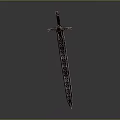 Ornate Medieval Sword With Red Gemstone Handle And Intricate Blade Patterns