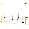 Modern Gold Metal Chandelier With Candle Shaped Arms And Black Decorative Balls