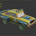 Yellow And Blue Rally Style Toy Car With Roof Lights And Decals