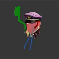 Cartoon Captain Character Wearing White Hat Holding Ghost Like Creature