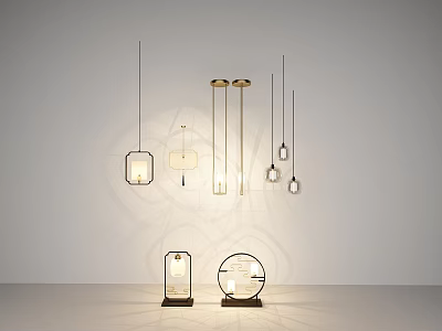 New Chinese-style Lamps Combination Chandelier Table Lamp Combination 3d model