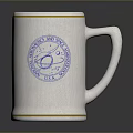 White Ceramic Mug With Gold Rim And Blue Decorative Pattern 3d model