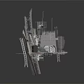 Futuristic Modern Architectural Model With Tall Buildings Metal Structures And Platforms