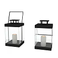 Decorative Ornament Set with Black Frame Glass Lanterns and White Candles for Home Decor