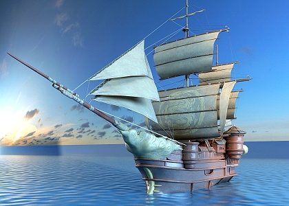 Chinese steamship ancient warship 3d model