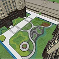 Residential Garden Landscape With Curved Pathways Green Trees And Circular Flower Bed