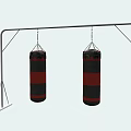 Two Red And Black Boxing Punching Bags Hanging On Sturdy Metal Frame For Training