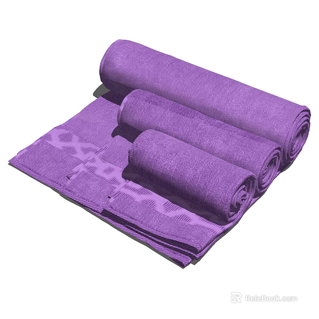 Absorbent Purple Towels Rolled and Folded for Daily Bathroom Use 3d model 