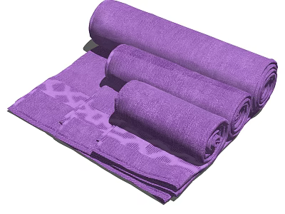 Absorbent Purple Towels Rolled and Folded for Daily Bathroom Use 3d model