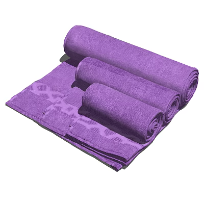 Absorbent Purple Towels Rolled and Folded for Daily Bathroom Use 3d model