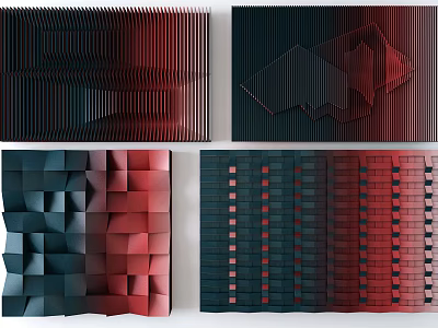 Modern Geometric Wall Decor With 3D Textured Panels Red And Dark Blue Patterns 3d model