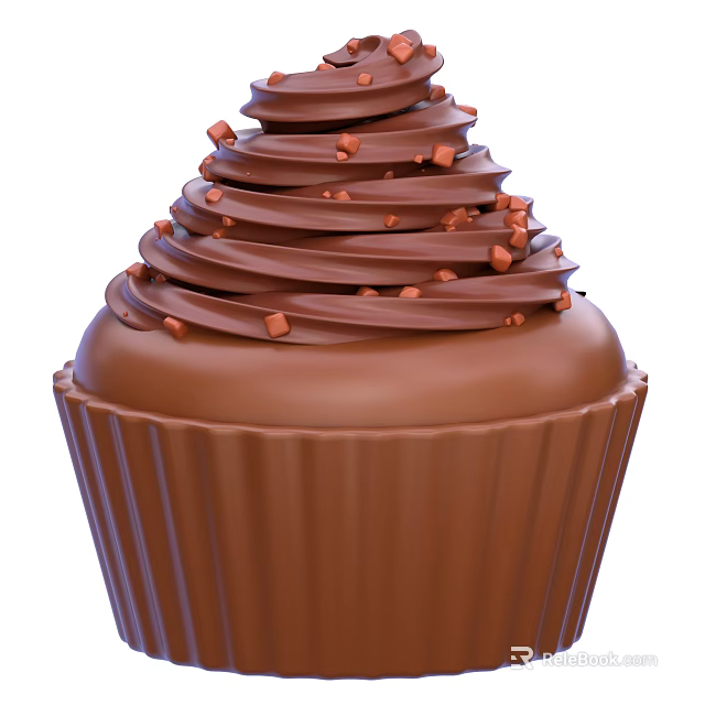 Delicious Chocolate Cupcake With Swirled Chocolate Frosting Topped With Crunchy Sprinkles 3d model 