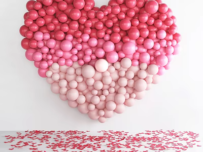 Pink Red Heart Shaped Balloon Decoration Supplies For Party With Confetti 3d model
