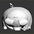 White pig figurine sitting and holding a small banjo on dark background