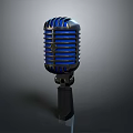 High Quality Retro Blue Black Computer Microphone With Striped Design For Desktop PC 3d model