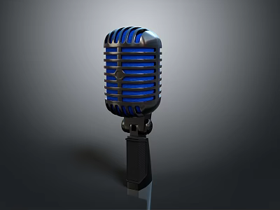 High Quality Retro Blue Black Computer Microphone With Striped Design For Desktop PC 3d model