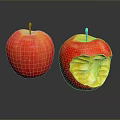 Fresh Juicy Red Apples One Whole And One Bitten On Black Reflective Surface