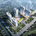 Aerial View Planning of Modern Urban Area With High-Rise Buildings Greenery Roads and Waterway