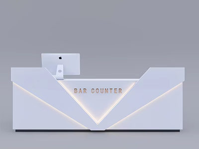 Modern White Reception Desk With LED Strip Lights Bar Counter Sign And Computer Monitor 3d model