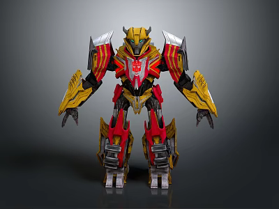 Mechanical Robot Character With Yellow Red Silver Armor And Detailed Mechanical Parts 3d model