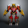 Mechanical Robot Character With Yellow Red Silver Armor And Detailed Mechanical Parts