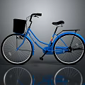 Stylish Blue Bicycle With Black Basket Seat And Reflection On Gray Background