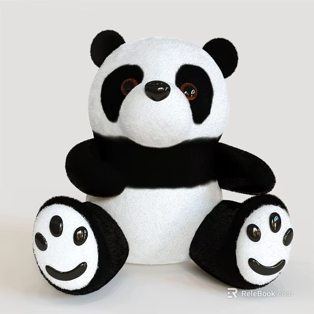 Cute Black and White Panda Plush Doll with Smiley Paw Patterns in Sitting Posture 3d model 
