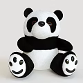 Cute Black and White Panda Plush Doll with Smiley Paw Patterns in Sitting Posture 3d model