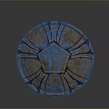 Golden Circular Ancient Shield With Black Line Decorations And Intricate Central Patterns