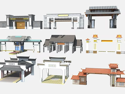 Traditional Chinese Architectural Components With Various Portals Memorial Arches And Classic Roof Structures 3d model