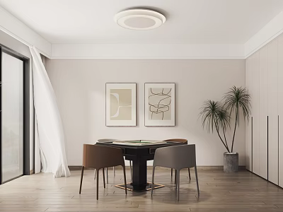 Modern Game Room With Round Table Chairs Artworks And Plants 3d model
