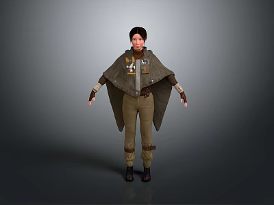Kids Adventure Costume With Cloak Badge Khaki Pants And Boots 3d model