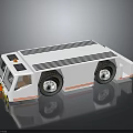 White Industrial Transport Vehicle With Large Wheels Roof Grilles Orange Stripes And Yellow Lights