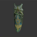Ornate Teal And Gold Shield With Eagle Design And Geometric Patterns