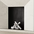 Modern Fireplace Design With White Stone Exterior And Black Interior With Birch Logs