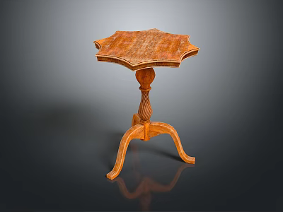 Vintage Wooden Functional Table With Scalloped Top And Curved Carved Legs 3d model