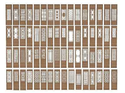 Various Hinged Doors With Intricate Patterns And Wooden Frames For Home Decor 3d model