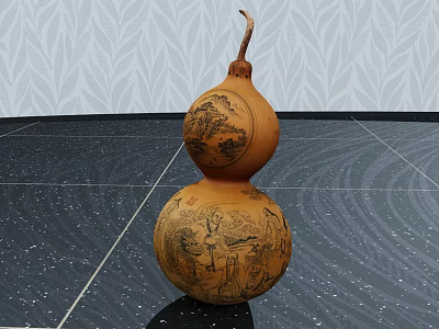 Traditional Carved Gourd Decorative Ornament With Figural Landscape Patterns For Interior 3d model