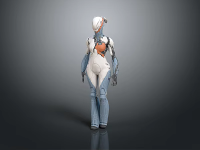 Futuristic Humanoid Sci Fi Character With Biomechanical Armor White Blue Design And Orange Core 3d model