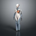Futuristic Humanoid Sci Fi Character With Biomechanical Armor White Blue Design And Orange Core