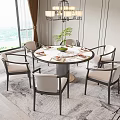 Elegant Round Dining Table Set With Marble Top Upholstered Chairs Chandelier And Window View 3d model