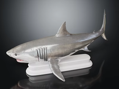 Realistic Shark Model Display With Detailed Fins And White Base On Black Background 3d model