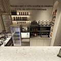 Modern Cafe Interior With Wooden Counter Coffee Machine Warm Lighting Tables Chairs And Menu Board