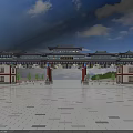 Traditional Chinese Archway Architectural Design with Multi Layered Roofs and Eaves in Plaza Square
